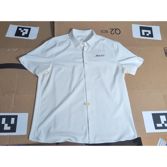 Perry‎ Ellis Men's Slim Fit Stretch Polo, Button Up White L Avant Logo Shirt - Picture 1 of 9